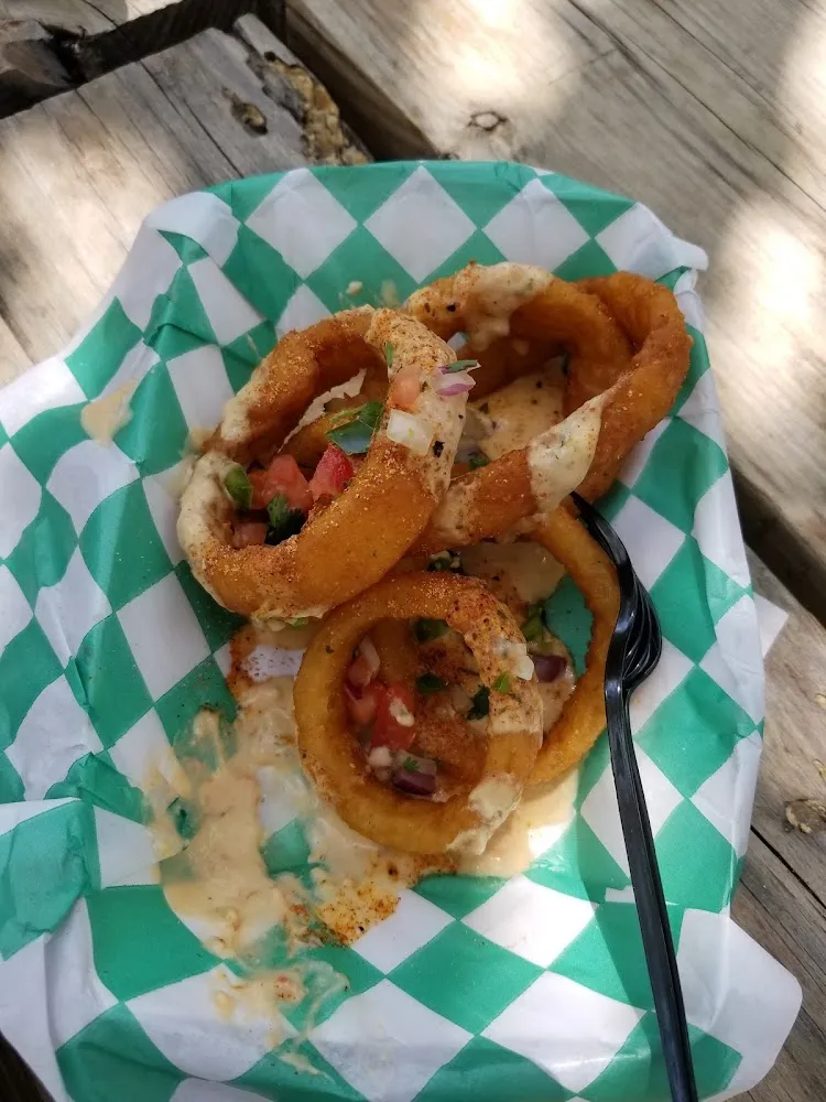 Onion Rings with Pico De Gallo and Queao